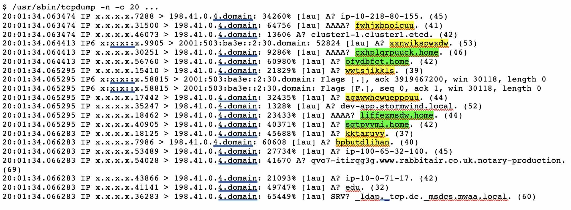 20 sequential queries received at an a.root-servers.net